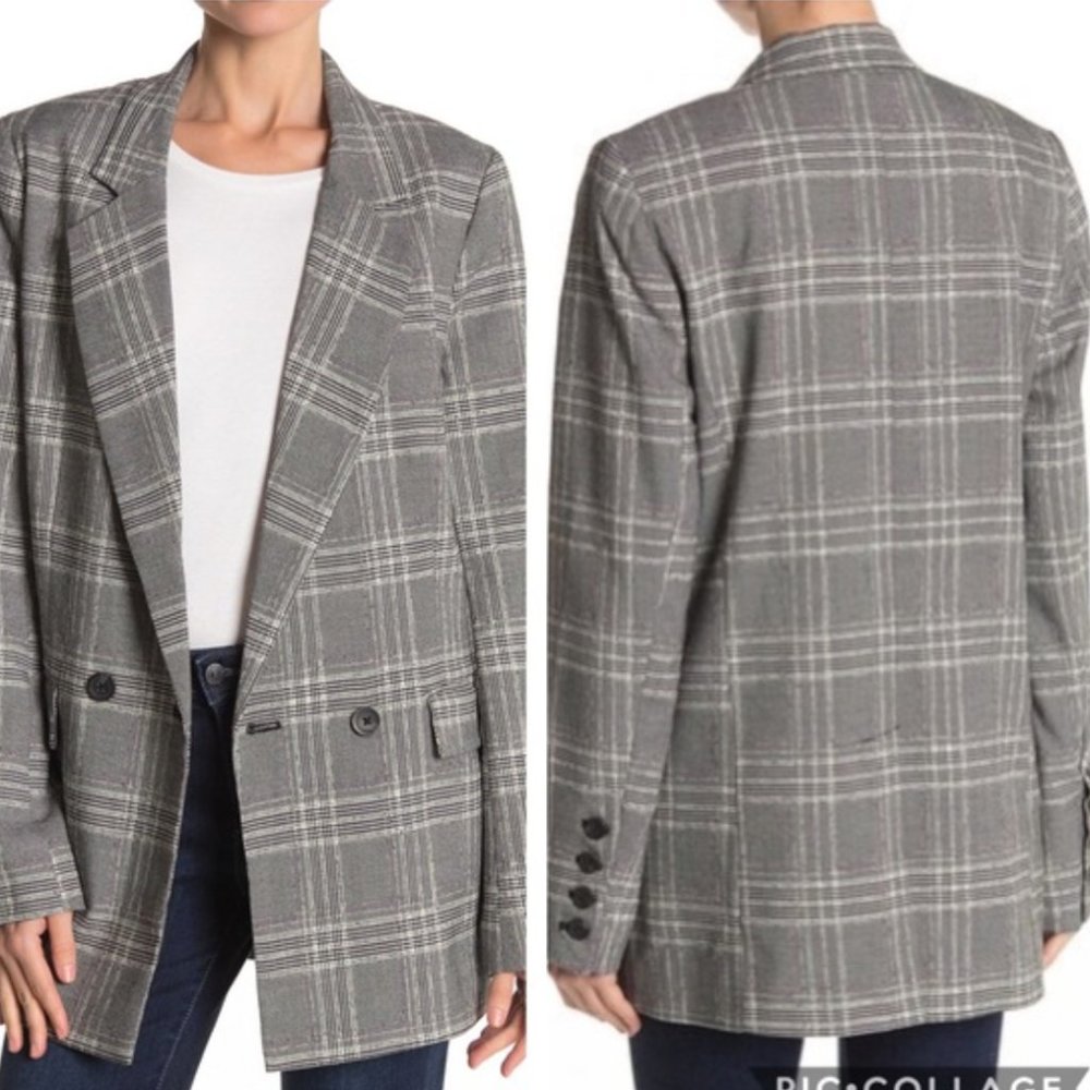 Free People Sporty Oversized blazer “Black Combo” Sz Med